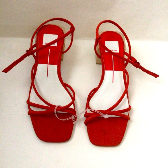 🆕DOLCE VITA ZAYLA HEELED WOODEN RED SANDALS (Sz 8.5) - Picture 8 of 16